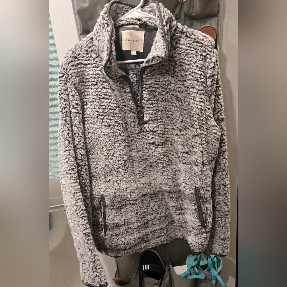 Gray Sherpa Quarter-Zip Sweater